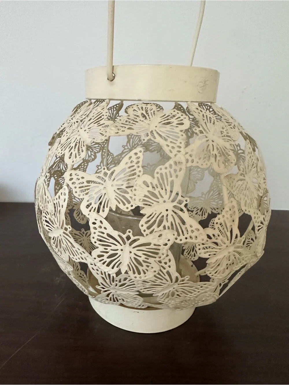 Vintage Cream Butterfly Cutout Metal Lantern - one of a kind 🦋🦋🦋